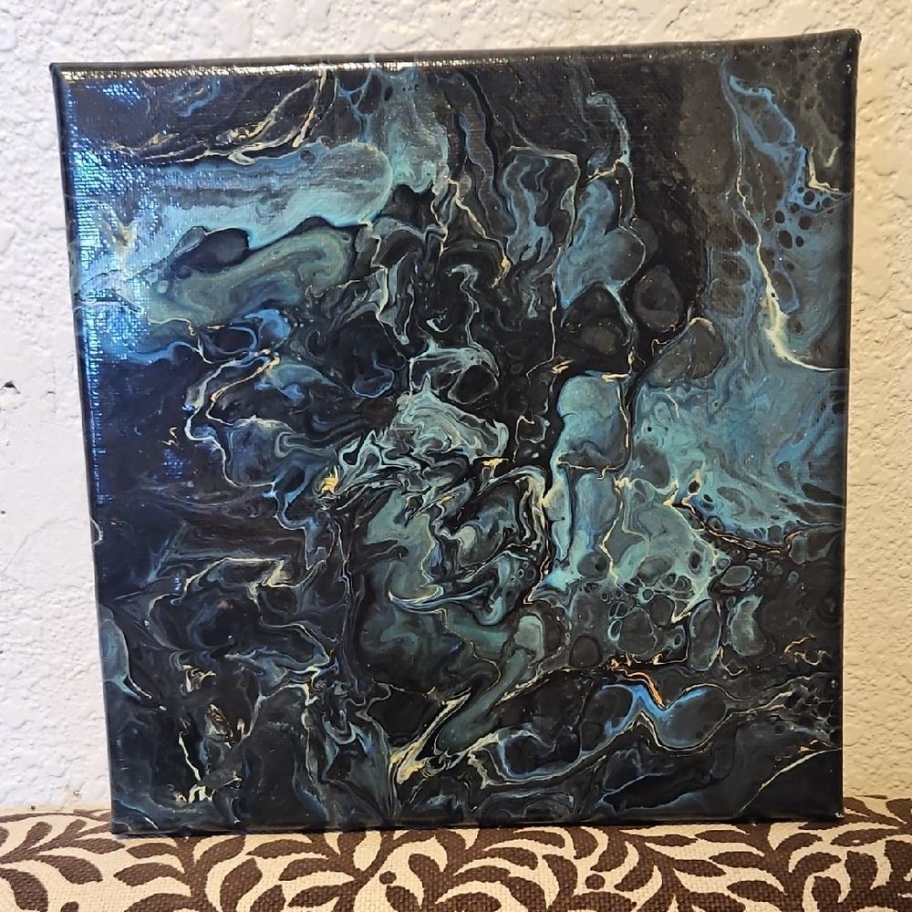 "Galaxy" Acrylic Paint Pouring on 8x8" Stretched Canvas w clear coat